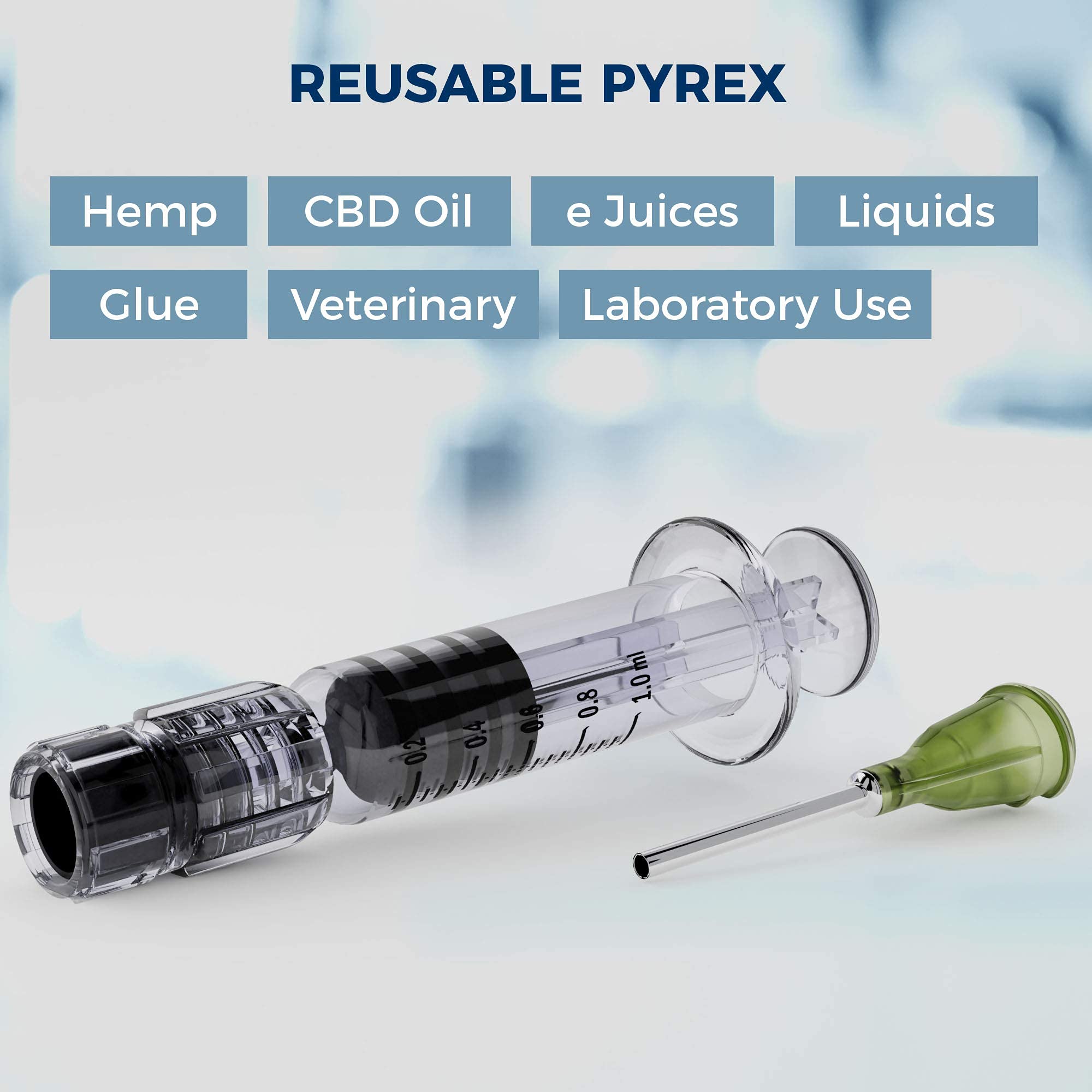 MyMed 5 Pack Borosilicate Glass Luer Lock Syringe 1ml Capacity Reusable Glass Syringes - Use for Arts and Crafts, Thick Liquids, Oils, Vet, Glue, Lab, Ink with GA Blunt Tip Pet Safe Needles - Image 3