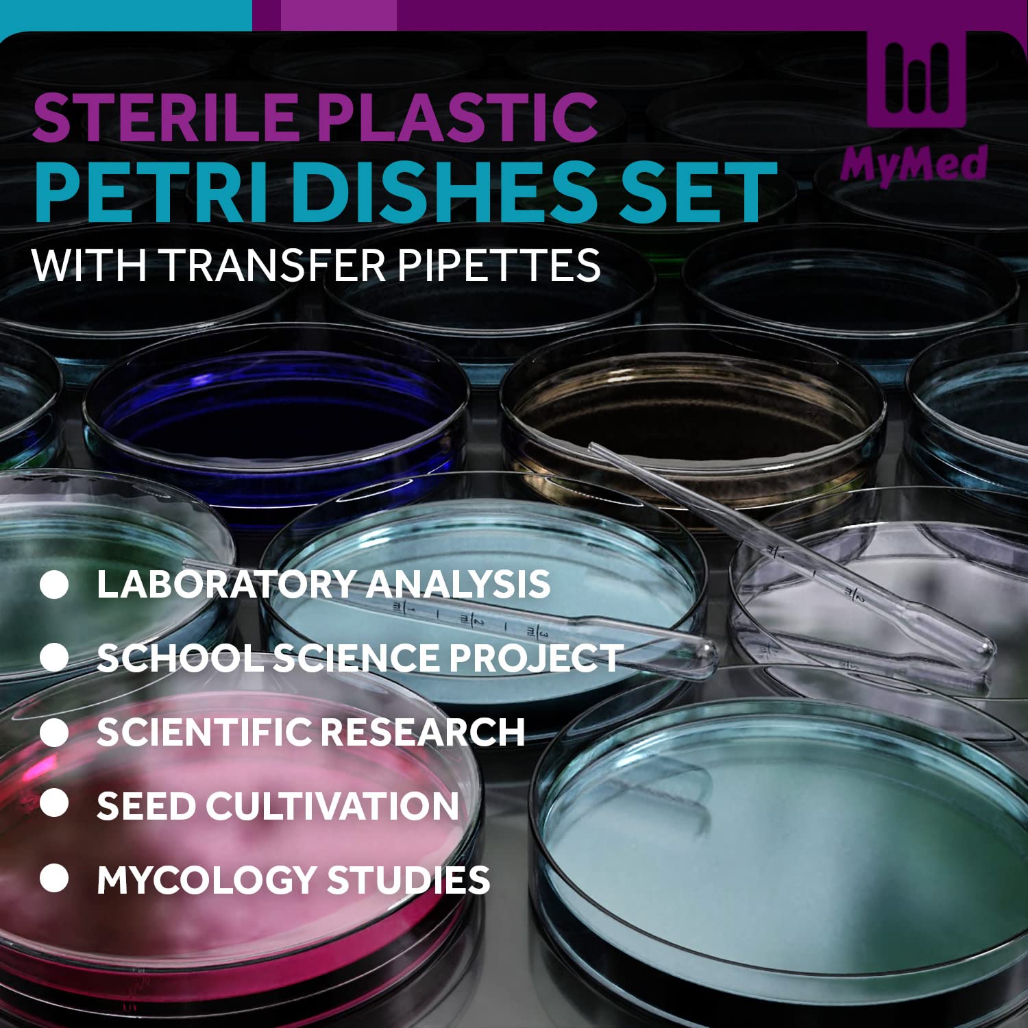 MyMed Upgraded Pack of 20 Sterile Petri Dishes with Lids (90 x 15 mm), 2ml Plastic Pipettes for Lab Analysis, School Projects, Blood Samples, Plant & Seed Cultivation Petri Dish (20) - Image 8